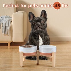 SpunkyJunky Ceramic & Bamboo Non-Slip Elevated Dog Bowls, 2 count, Pattern White, 3.6 cup slide 2 of 7