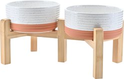SpunkyJunky Ceramic & Bamboo Non-Slip Elevated Dog Bowls, 2 count, Pattern White, 3.6 cup