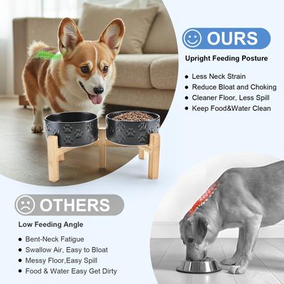 Show full view: SpunkyJunky Ceramic & Bamboo Non-Slip Elevated Dog Bowls, 2 count, Paw Black, 3.6 cup slide 4 of 8