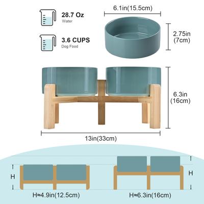 Show full view: SpunkyJunky Ceramic & Bamboo Non-Slip Elevated Dog Bowls, 2 count, Dark Green, 3.6 cup slide 2 of 7