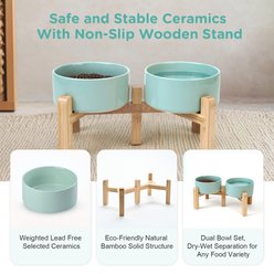 SpunkyJunky Ceramic & Bamboo Non-Slip Elevated Dog Bowls, 2 count, Light Green, 3.6 cup slide 2 of 7