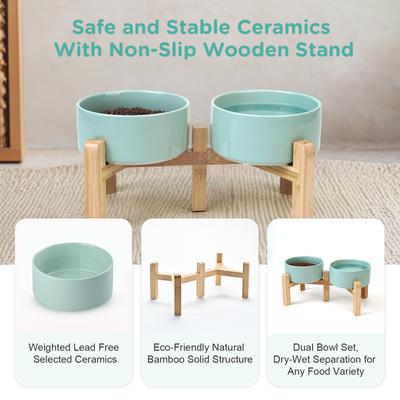 Show full view: SpunkyJunky Ceramic & Bamboo Non-Slip Elevated Dog Bowls, 2 count, Light Green, 3.6 cup slide 5 of 7