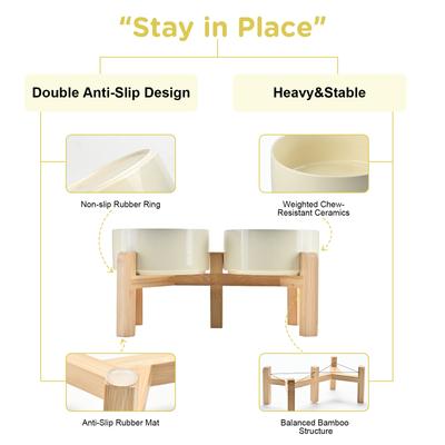 Show full view: SpunkyJunky Ceramic & Bamboo Non-Slip Elevated Dog Bowls, 2 count, Beige, 3.6 cup slide 4 of 7