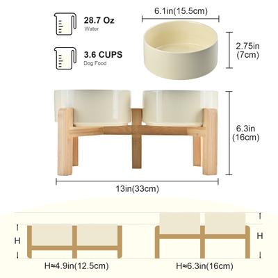 Show full view: SpunkyJunky Ceramic & Bamboo Non-Slip Elevated Dog Bowls, 2 count, Beige, 3.6 cup slide 2 of 7