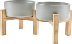 SpunkyJunky Ceramic & Bamboo Non-Slip Elevated Dog Bowls, 2 count, Grey, 3.6 cup