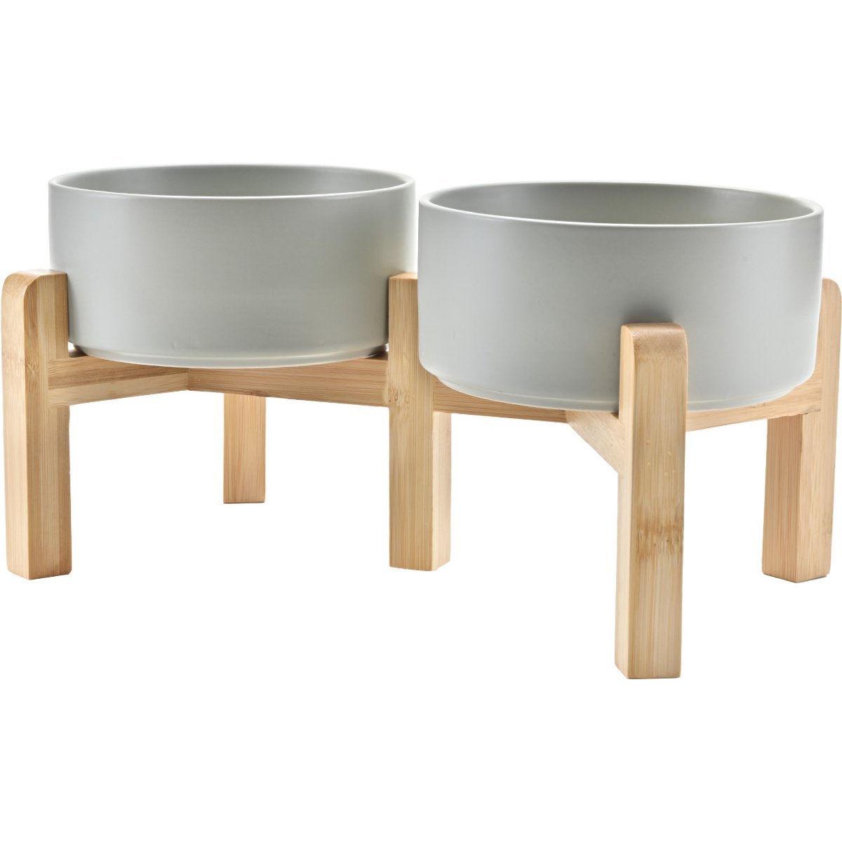 SpunkyJunky Ceramic & Bamboo Non-Slip Elevated Dog Bowls, 2 count, Grey, 3.6 cup