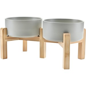 SpunkyJunky Ceramic & Bamboo Non-Slip Elevated Dog Bowls, 2 count, Grey, 3.6 cup
