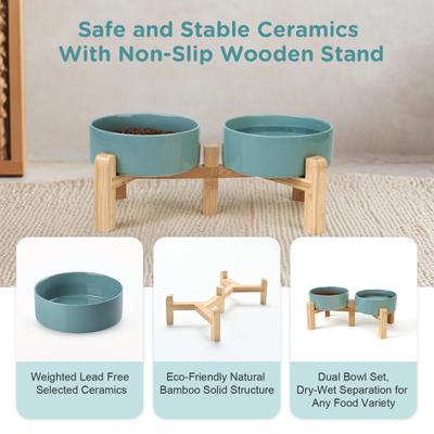 Show full view: SpunkyJunky Ceramic & Bamboo Non-Slip Elevated Dog Bowls, 2 count, Dark Green, 1.7 cup slide 5 of 7