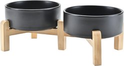 SpunkyJunky Ceramic & Bamboo Non-Slip Elevated Dog Bowls, 2 count, Black, 1.7 cup