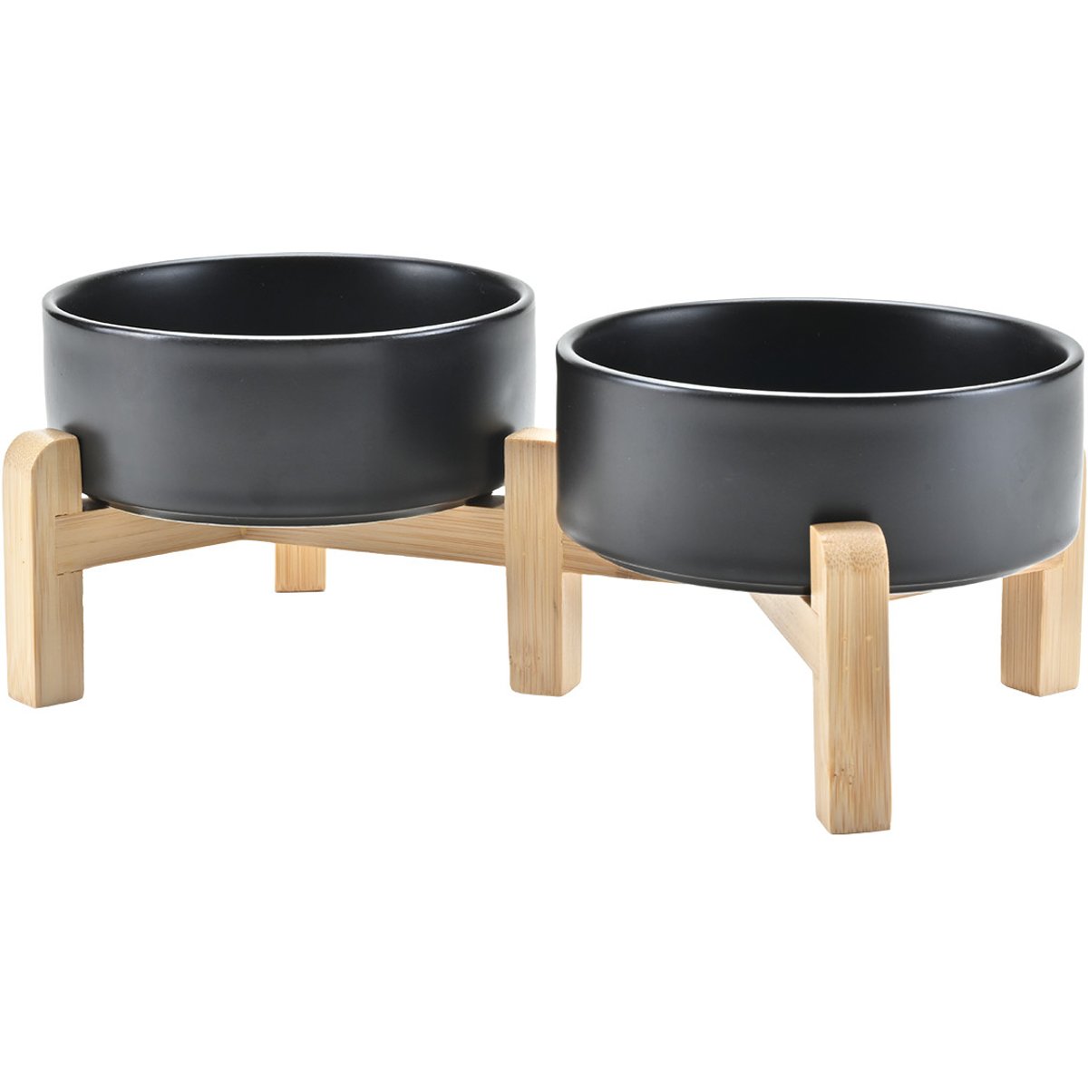 SpunkyJunky Ceramic & Bamboo Non-Slip Elevated Dog Bowls, 2 count, Black, 1.7 cup