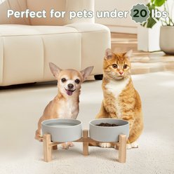 SpunkyJunky Ceramic & Bamboo Non-Slip Elevated Dog Bowls, 2 count, Grey, 1.7 cup slide 2 of 7