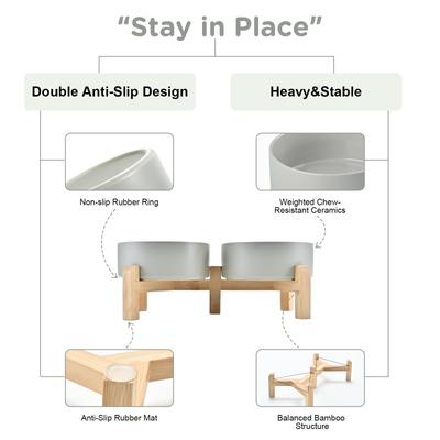 Show full view: SpunkyJunky Ceramic & Bamboo Non-Slip Elevated Dog Bowls, 2 count, Grey, 1.7 cup slide 5 of 8