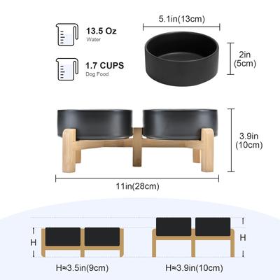 Show full view: SpunkyJunky Ceramic & Bamboo Non-Slip Elevated Dog Bowls, 2 count, Black, 1.7 cup slide 2 of 7