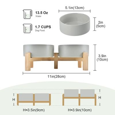 Show full view: SpunkyJunky Ceramic & Bamboo Non-Slip Elevated Dog Bowls, 2 count, Grey, 1.7 cup slide 3 of 8