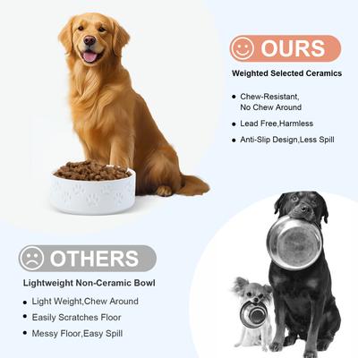 Show full view: SpunkyJunky Ceramic Non-Slip Paw Print Dog Bowls, 2 count, White, 7.6 cup slide 4 of 7