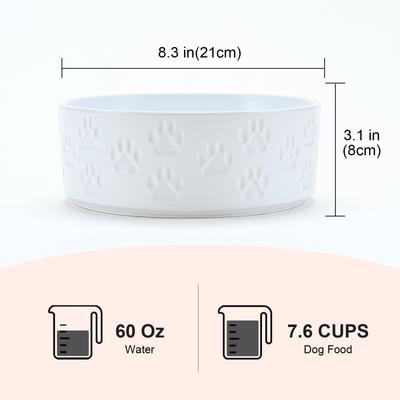 Show full view: SpunkyJunky Ceramic Non-Slip Paw Print Dog Bowls, 2 count, White, 7.6 cup slide 3 of 7