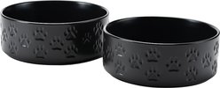 SpunkyJunky Ceramic Non-Slip Paw Print Dog Bowls, 2 count, Black, 7.6 cup