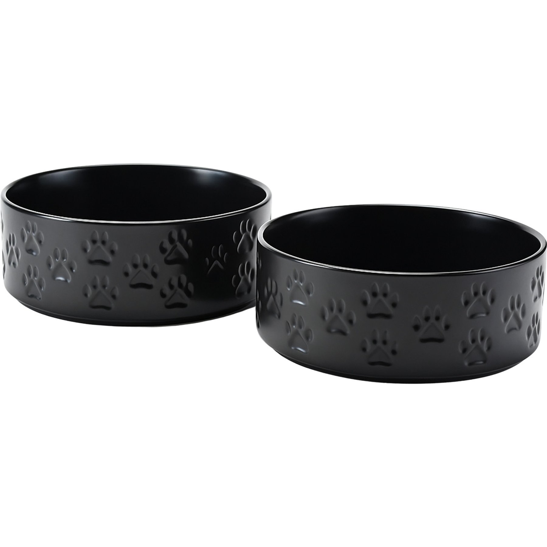 SpunkyJunky Ceramic Non-Slip Paw Print Dog Bowls, 2 count, Black, 7.6 cup