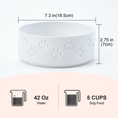Show full view: SpunkyJunky Ceramic Non-Slip Paw Print Dog Bowls, 2 count, White, 5.3 cup slide 2 of 6