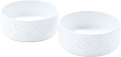 SpunkyJunky Ceramic Non-Slip Paw Print Dog Bowls, 2 count, White, 5.3 cup