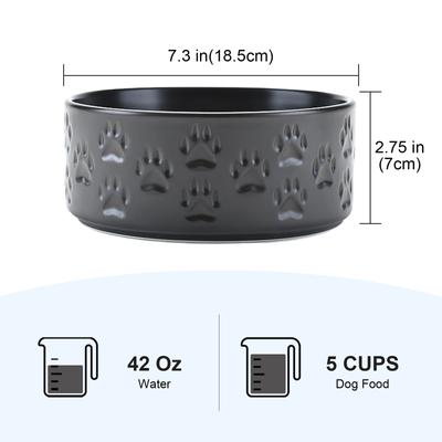 Show full view: SpunkyJunky Ceramic Non-Slip Paw Print Dog Bowls, 2 count, Black, 5.3 cup slide 2 of 6