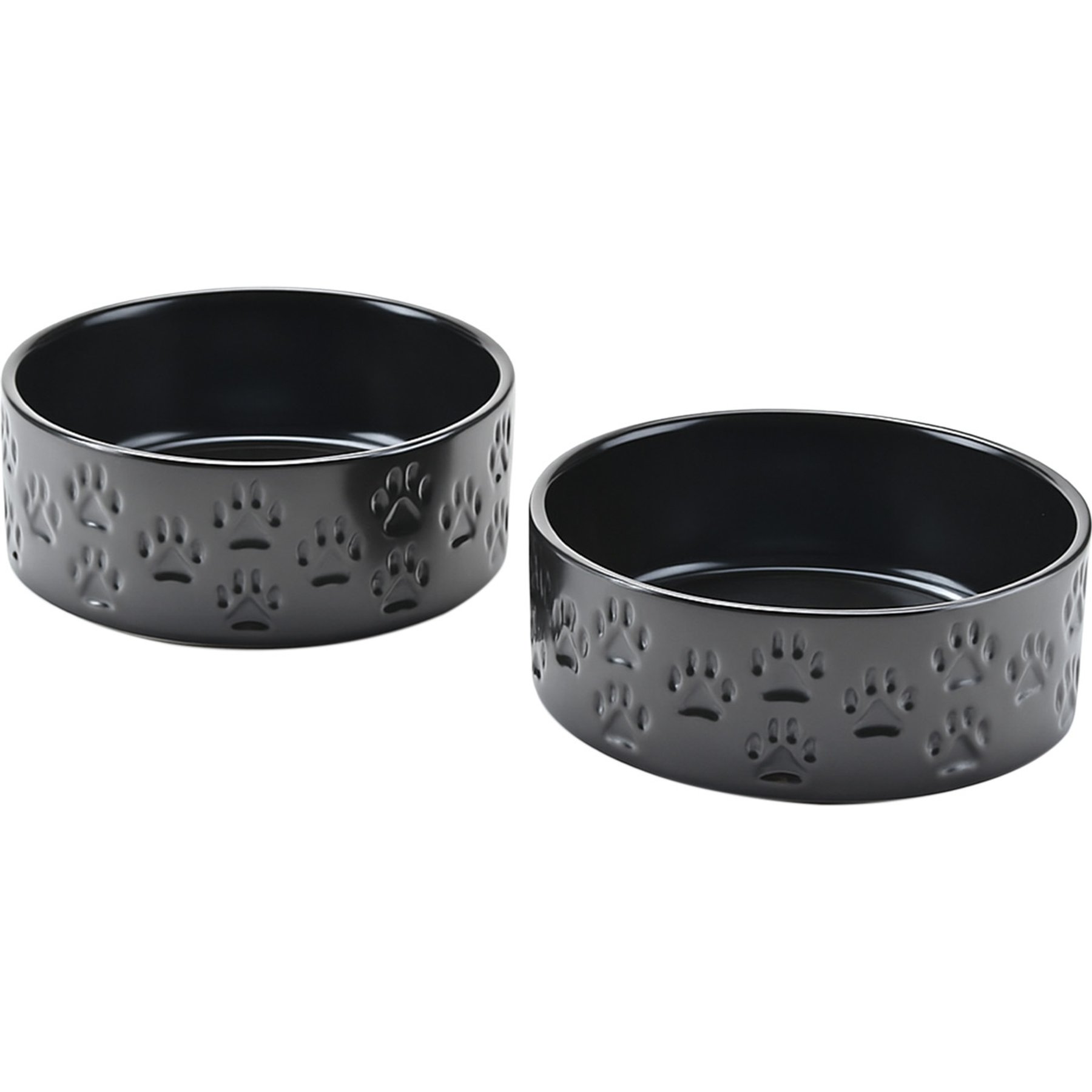 SpunkyJunky Ceramic Non-Slip Paw Print Dog Bowls, 2 count, Black, 5.3 cup