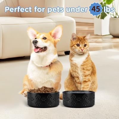 Show full view: SpunkyJunky Ceramic Non-Slip Paw Print Dog Bowls, 2 count, Black, 3.6 cup slide 6 of 6