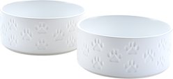 SpunkyJunky Ceramic Non-Slip Paw Print Dog Bowls, 2 count, White, 3.6 cup