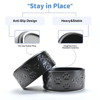 Show full view: SpunkyJunky Ceramic Non-Slip Paw Print Dog Bowls, 2 count, Black, 3.6 cup slide 4 of 6