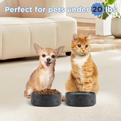 Show full view: SpunkyJunky Ceramic Non-Slip Paw Print Dog Bowls, 2 count, Black, 1.7 cup slide 7 of 7