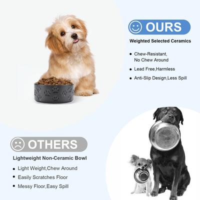 Show full view: SpunkyJunky Ceramic Non-Slip Paw Print Dog Bowls, 2 count, Black, 1.7 cup slide 4 of 7