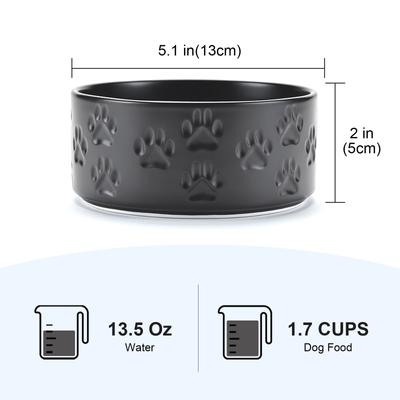 Show full view: SpunkyJunky Ceramic Non-Slip Paw Print Dog Bowls, 2 count, Black, 1.7 cup slide 3 of 7