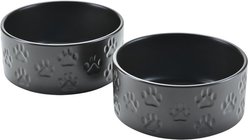 SpunkyJunky Ceramic Non-Slip Paw Print Dog Bowls, 2 count, Black, 1.7 cup