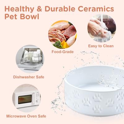 Show full view: SpunkyJunky Ceramic & Bamboo Non-Slip Elevated Dog Bowls, 2 count, Paw White, 7.6 cup slide 7 of 8