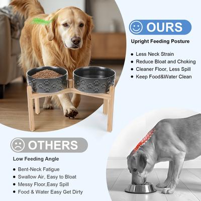 Show full view: SpunkyJunky Ceramic & Bamboo Non-Slip Elevated Dog Bowls, 2 count, Paw Black, 7.6 cup slide 4 of 8