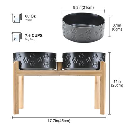 Show full view: SpunkyJunky Ceramic & Bamboo Non-Slip Elevated Dog Bowls, 2 count, Paw Black, 7.6 cup slide 3 of 8