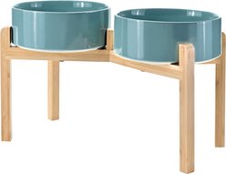 SpunkyJunky Ceramic & Bamboo Non-Slip Elevated Dog Bowls, 2 count, Dark Green, 7.6 cup