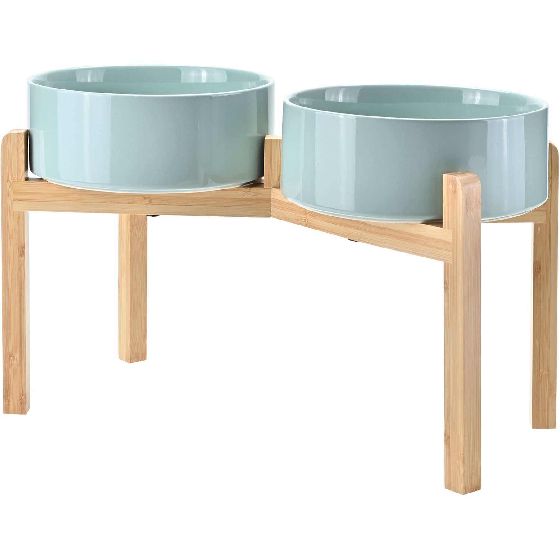 SpunkyJunky Ceramic & Bamboo Non-Slip Elevated Dog Bowls, 2 count, Light Green, 7.6 cup