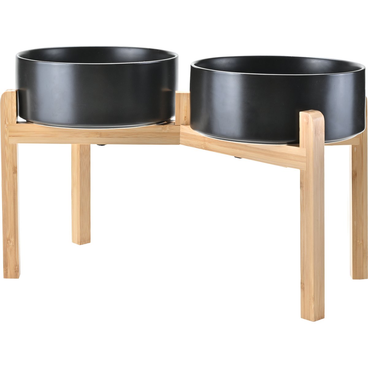 SpunkyJunky Ceramic & Bamboo Non-Slip Elevated Dog Bowls, 2 count, Black, 7.6 cup