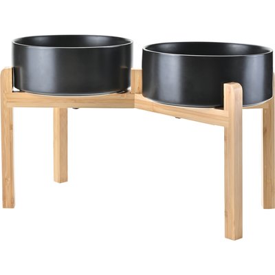 SpunkyJunky SpunkyJunky Ceramic & Bamboo Non-Slip Elevated Dog Bowls, 2 count, Black, 7.6 cup