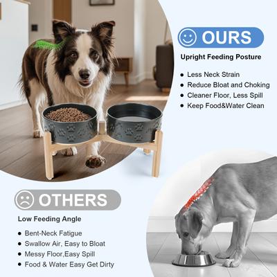 Show full view: SpunkyJunky Ceramic & Bamboo Non-Slip Elevated Dog Bowls, 2 count, Paw Black, 5.3 cup slide 3 of 7