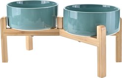 SpunkyJunky Ceramic & Bamboo Non-Slip Elevated Dog Bowls, 2 count, Dark Green, 5.3 cup