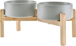 SpunkyJunky Ceramic & Bamboo Non-Slip Elevated Dog Bowls, 2 count, Grey, 5.3 cup