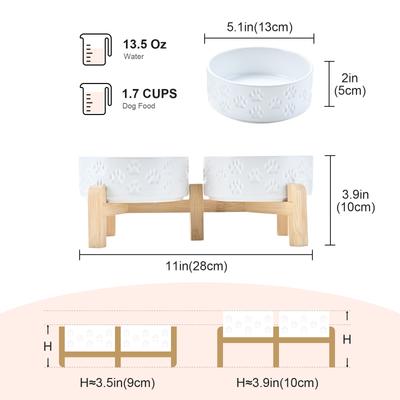 Show full view: SpunkyJunky Ceramic & Bamboo Non-Slip Elevated Dog Bowls, 2 count, Paw White, 1.7 cup slide 2 of 7