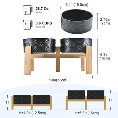 Show full view: SpunkyJunky Ceramic & Bamboo Non-Slip Elevated Dog Bowls, 2 count, Paw Black, 3.6 cup slide 3 of 8
