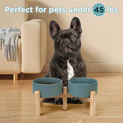 Show full view: SpunkyJunky Ceramic & Bamboo Non-Slip Elevated Dog Bowls, 2 count, Dark Green, 3.6 cup slide 7 of 7