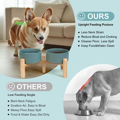 Show full view: SpunkyJunky Ceramic & Bamboo Non-Slip Elevated Dog Bowls, 2 count, Dark Green, 3.6 cup slide 3 of 7