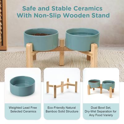 Show full view: SpunkyJunky Ceramic & Bamboo Non-Slip Elevated Dog Bowls, 2 count, Dark Green, 3.6 cup slide 5 of 7