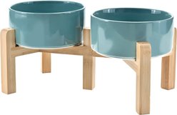 SpunkyJunky Ceramic & Bamboo Non-Slip Elevated Dog Bowls, 2 count, Dark Green, 3.6 cup