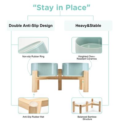 Show full view: SpunkyJunky Ceramic & Bamboo Non-Slip Elevated Dog Bowls, 2 count, Light Green, 3.6 cup slide 4 of 7